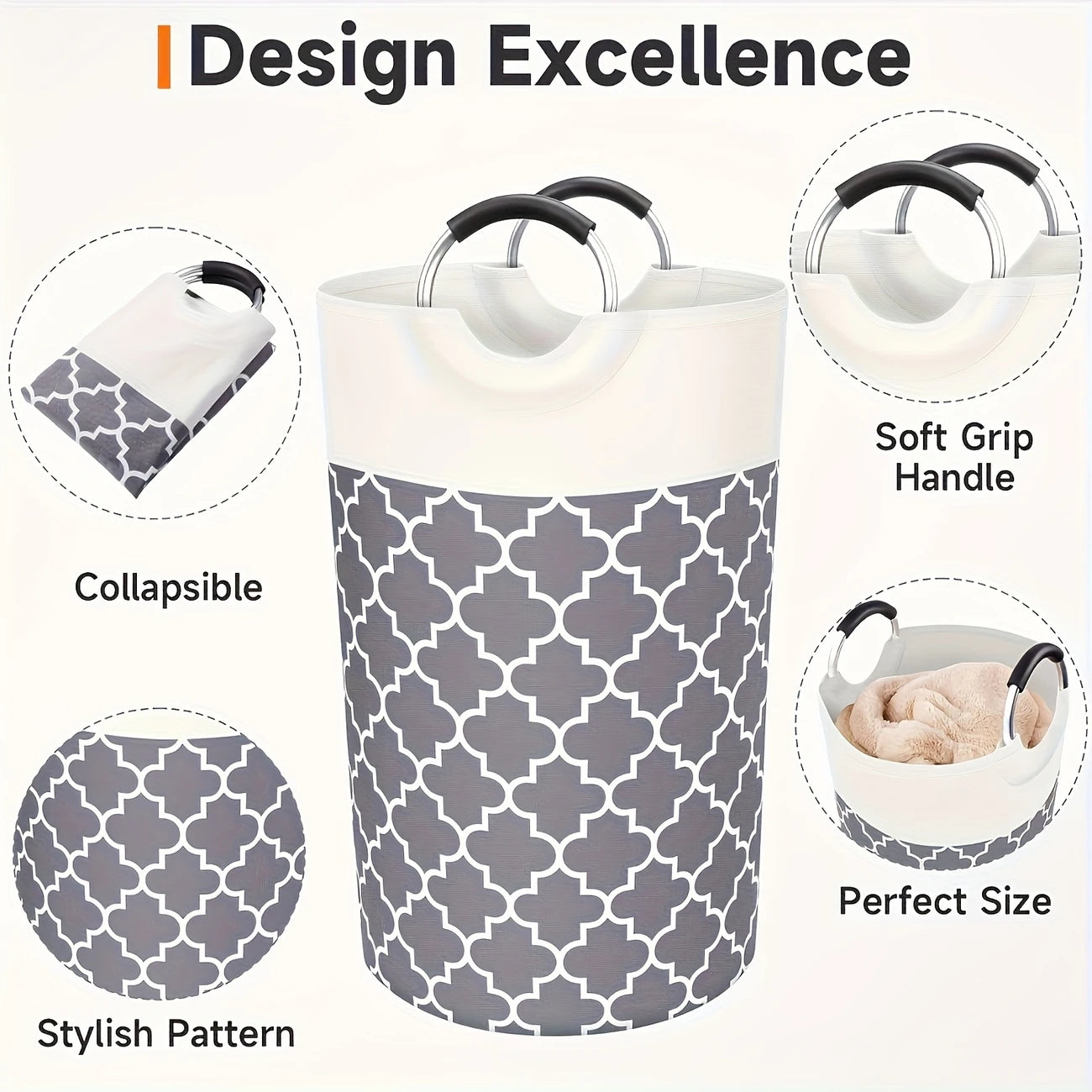 Large 21.66 Gallon Foldable Laundry Basket with Handle, Fabric, Stylish Geometric Pattern, Gray, White, Blue And Red - Suitable for College Dorm And Home Storage, Laundry Room Accessories, Laundry Hampers