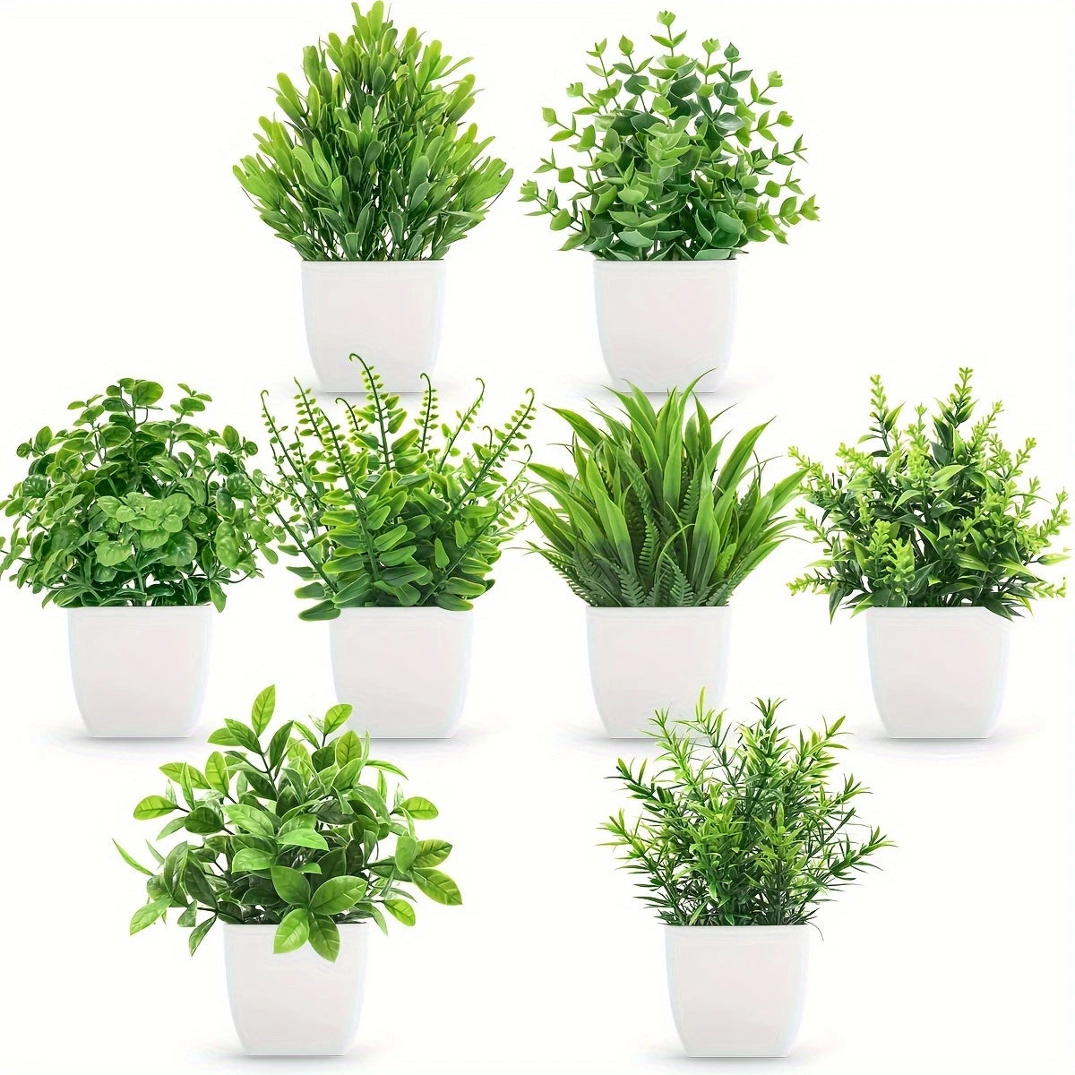 White 4/8 Pot Small Fake Plant Flowerpot, Plastic Eucalyptus Plant Wheat Grass Shrub Plant, Indoor Desk Coffee Table Bedroom Home Decoration