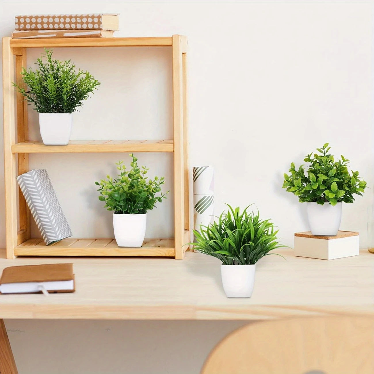 White 4/8 Pot Small Fake Plant Flowerpot, Plastic Eucalyptus Plant Wheat Grass Shrub Plant, Indoor Desk Coffee Table Bedroom Home Decoration