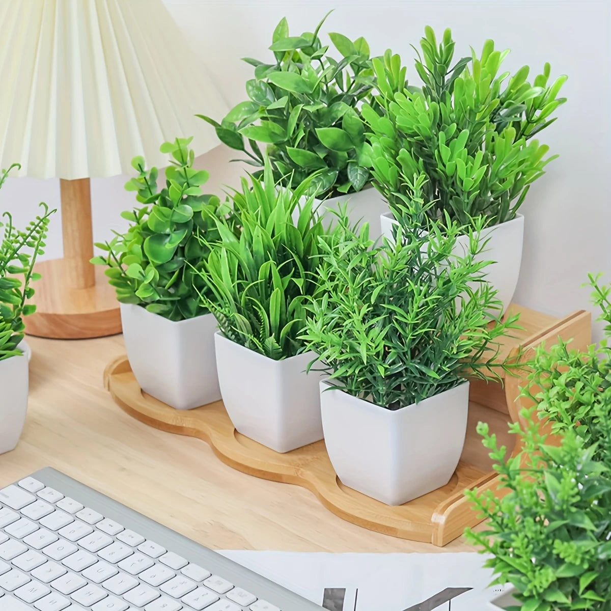 White 4/8 Pot Small Fake Plant Flowerpot, Plastic Eucalyptus Plant Wheat Grass Shrub Plant, Indoor Desk Coffee Table Bedroom Home Decoration