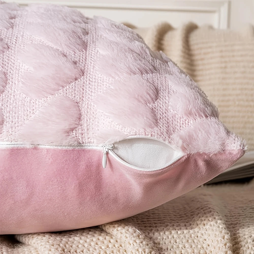 2pcs Soft Plush Pink Heart Pattern Throw Pillow Covers 18x18 – Cute Valentine’s Day Decor for Sofa, Hand Wash Only, Polyester Material, Contemporary Style, Decorative Pillows