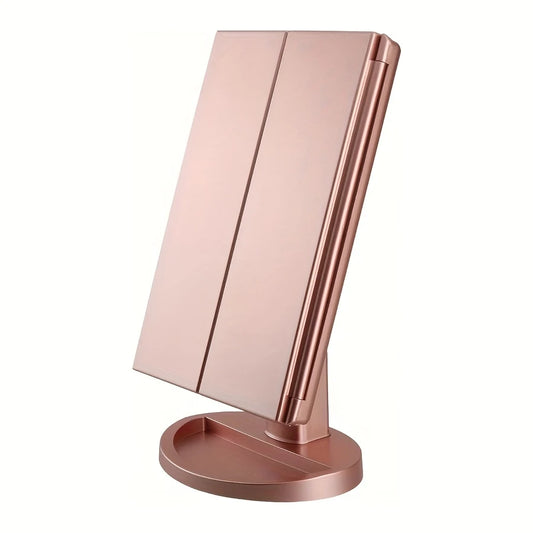Tri-Fold Lighted Vanity Mirror Gifts for Her with 21 LED Lights, Touch Screen and 3X/ 2X/ 1X Magnification, Two Power Supply Modes Make Up Mirror, Travel Mirror
