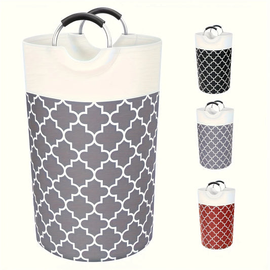 Large 21.66 Gallon Foldable Laundry Basket with Handle, Fabric, Stylish Geometric Pattern, Gray, White, Blue And Red - Suitable for College Dorm And Home Storage, Laundry Room Accessories, Laundry Hampers